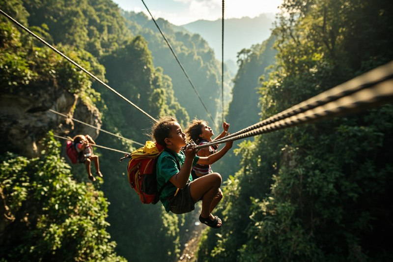 🇨🇴  Деревня, где дети идут в школу по канату